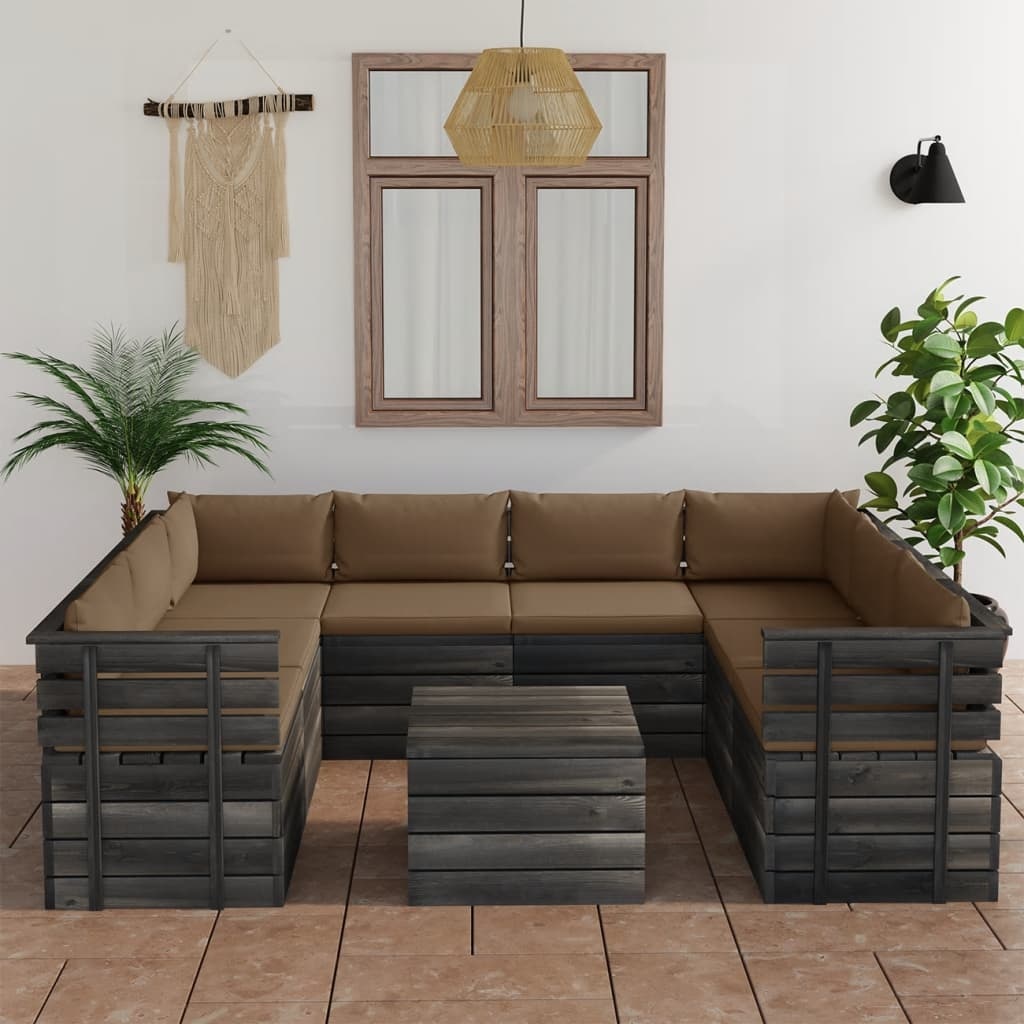 VidaXL 9-delige Loungeset met kussens pallet massief grenenhout