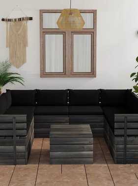 VidaXL 9-delige Loungeset met kussens pallet massief grenenhout