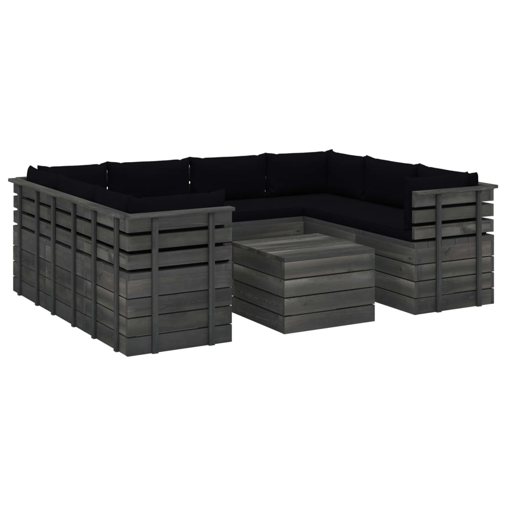 VidaXL 9-delige Loungeset met kussens pallet massief grenenhout