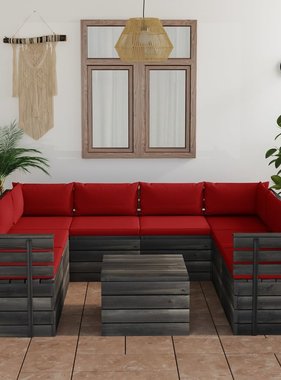 VidaXL 9-delige Loungeset met kussens pallet massief grenenhout