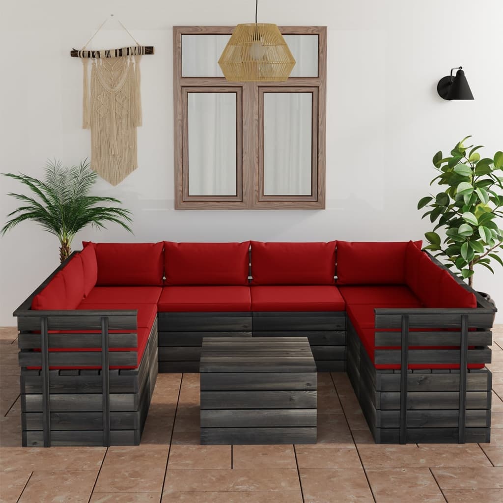 VidaXL 9-delige Loungeset met kussens pallet massief grenenhout