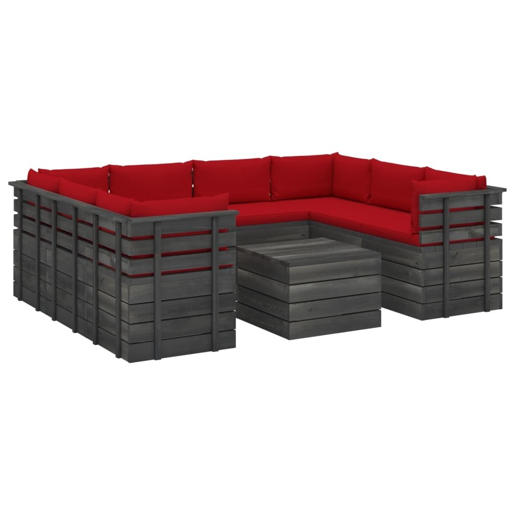 vidaXL 9-delige Loungeset met kussens pallet massief grenenhout