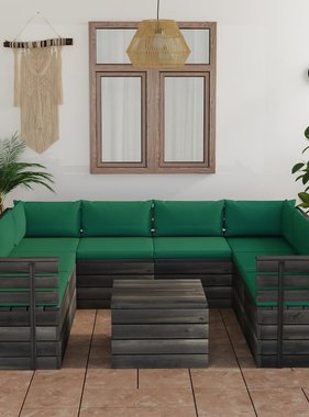 VidaXL 9-delige Loungeset met kussens pallet massief grenenhout