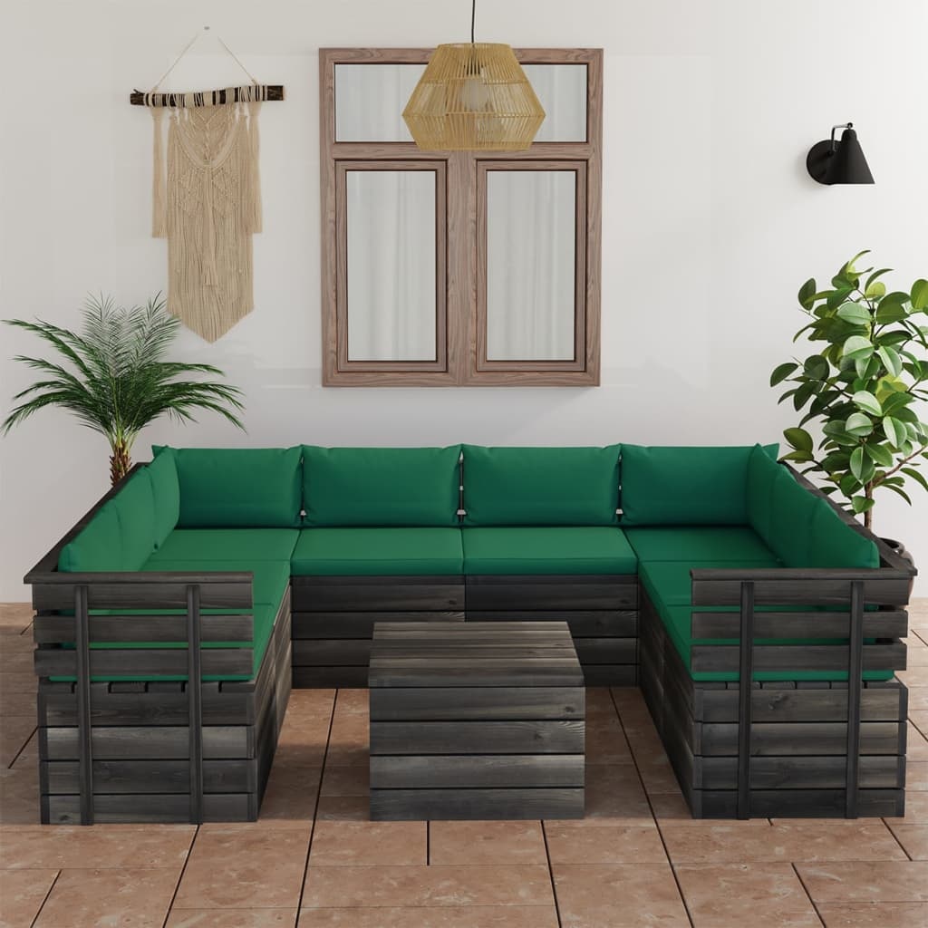 VidaXL 9-delige Loungeset met kussens pallet massief grenenhout