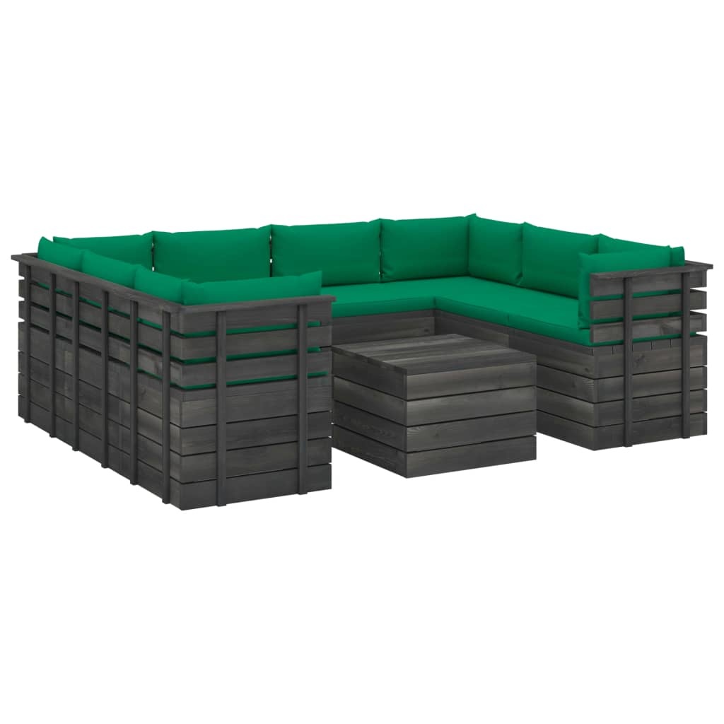 vidaXL 9-delige Loungeset met kussens pallet massief grenenhout