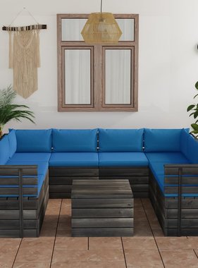 vidaXL 9-delige Loungeset met kussens pallet massief grenenhout