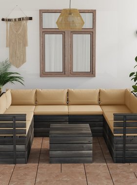 VidaXL 9-delige Loungeset met kussens pallet massief grenenhout