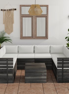 VidaXL 9-delige Loungeset met kussens pallet massief grenenhout