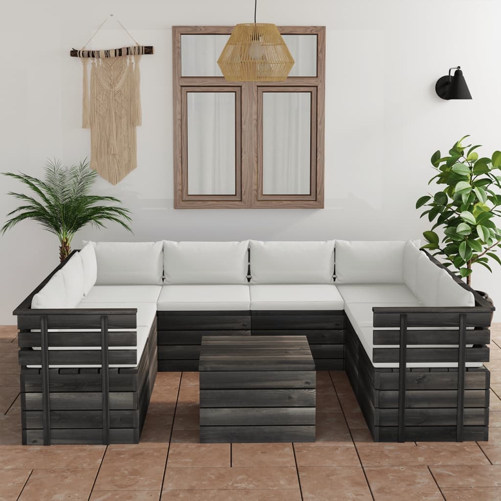 VidaXL 9-delige Loungeset met kussens pallet massief grenenhout