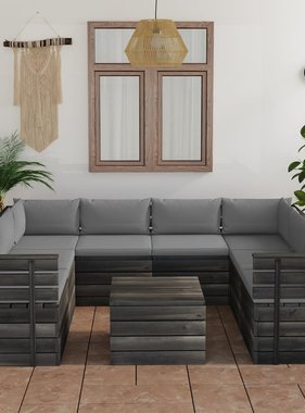 VidaXL 9-delige Loungeset met kussens pallet massief grenenhout