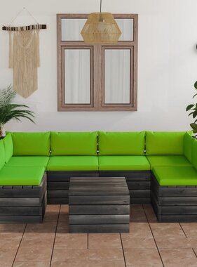 VidaXL 7-delige Loungeset met kussens pallet massief grenenhout