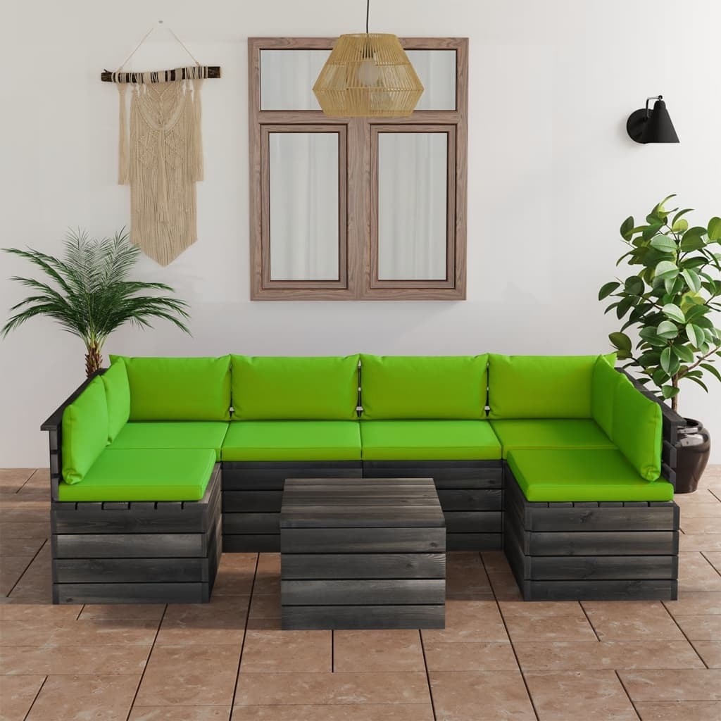 vidaXL 7-delige Loungeset met kussens pallet massief grenenhout