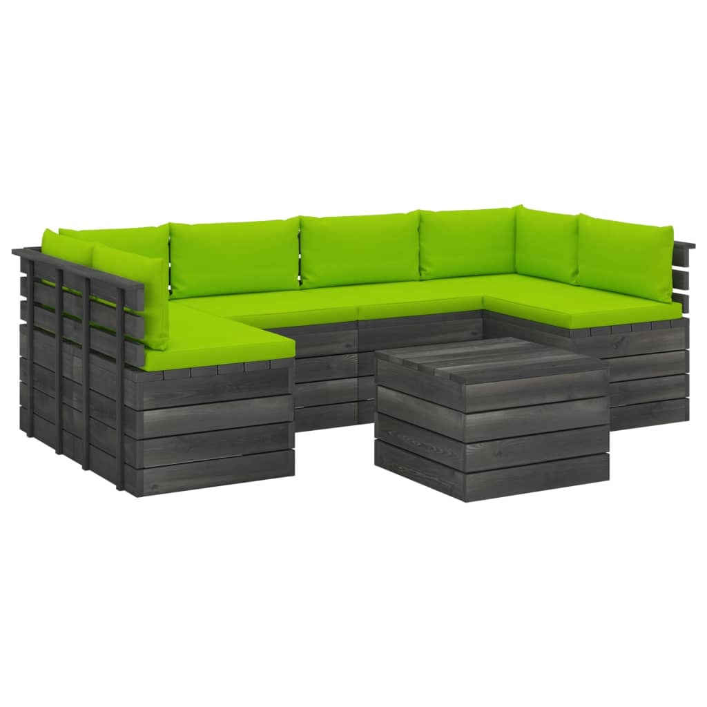 vidaXL 7-delige Loungeset met kussens pallet massief grenenhout