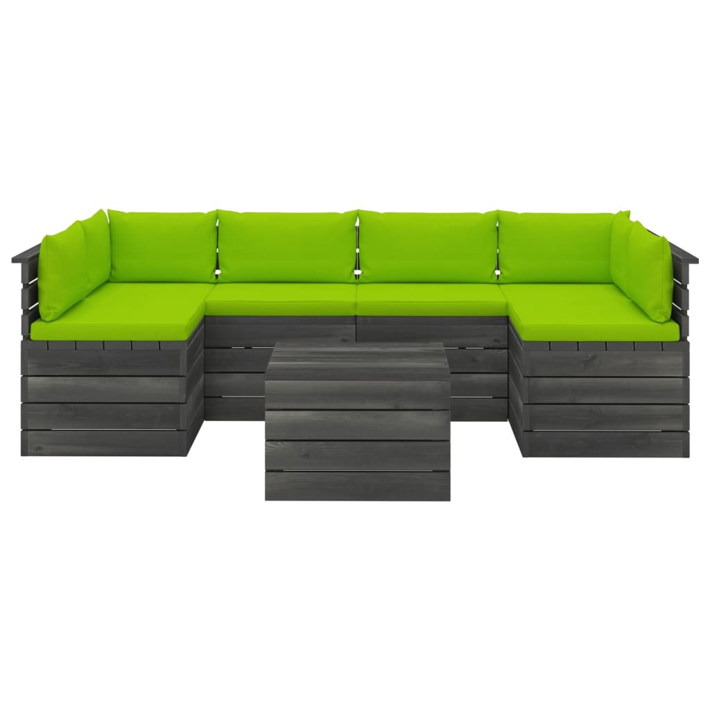 vidaXL 7-delige Loungeset met kussens pallet massief grenenhout