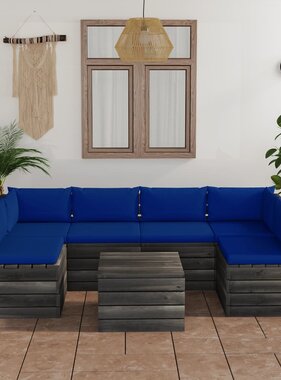 VidaXL 7-delige Loungeset met kussens pallet massief grenenhout