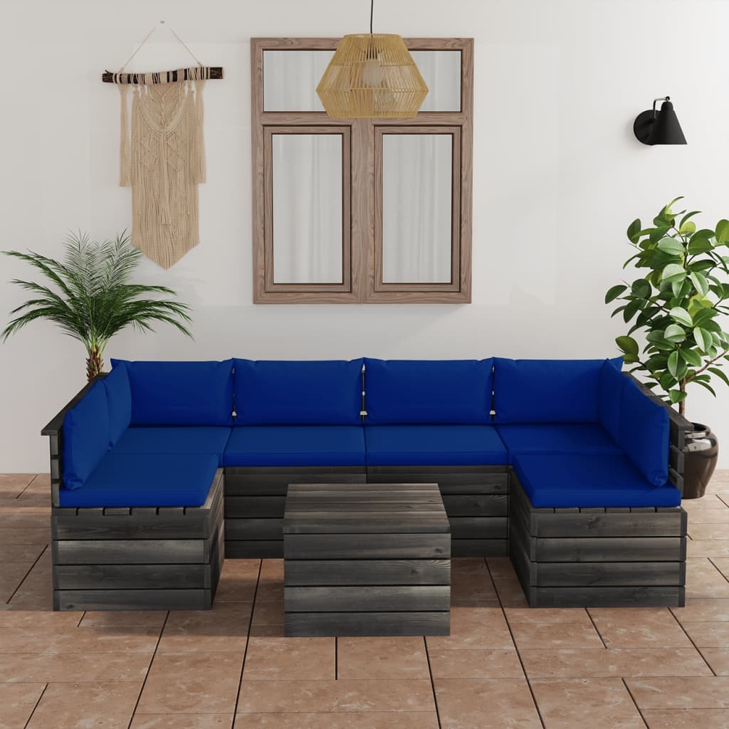 VidaXL 7-delige Loungeset met kussens pallet massief grenenhout
