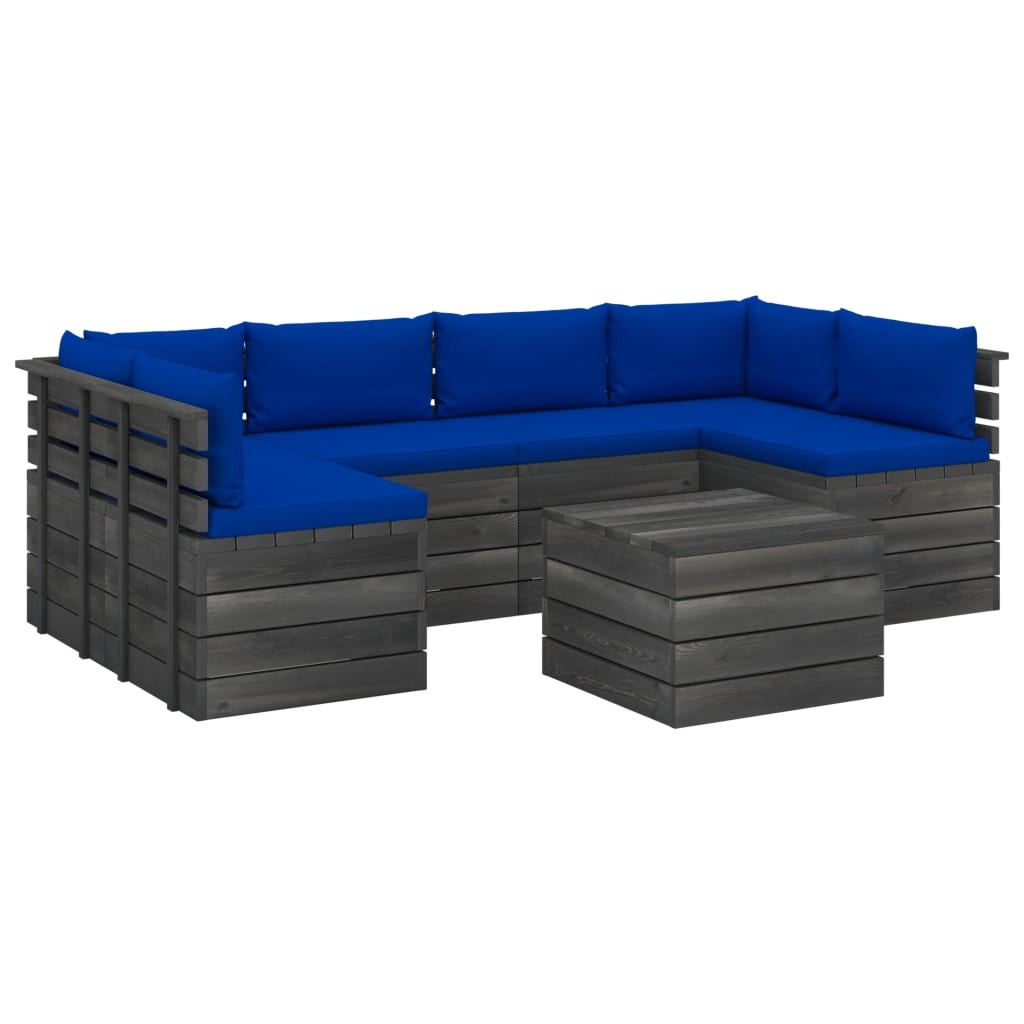 vidaXL 7-delige Loungeset met kussens pallet massief grenenhout