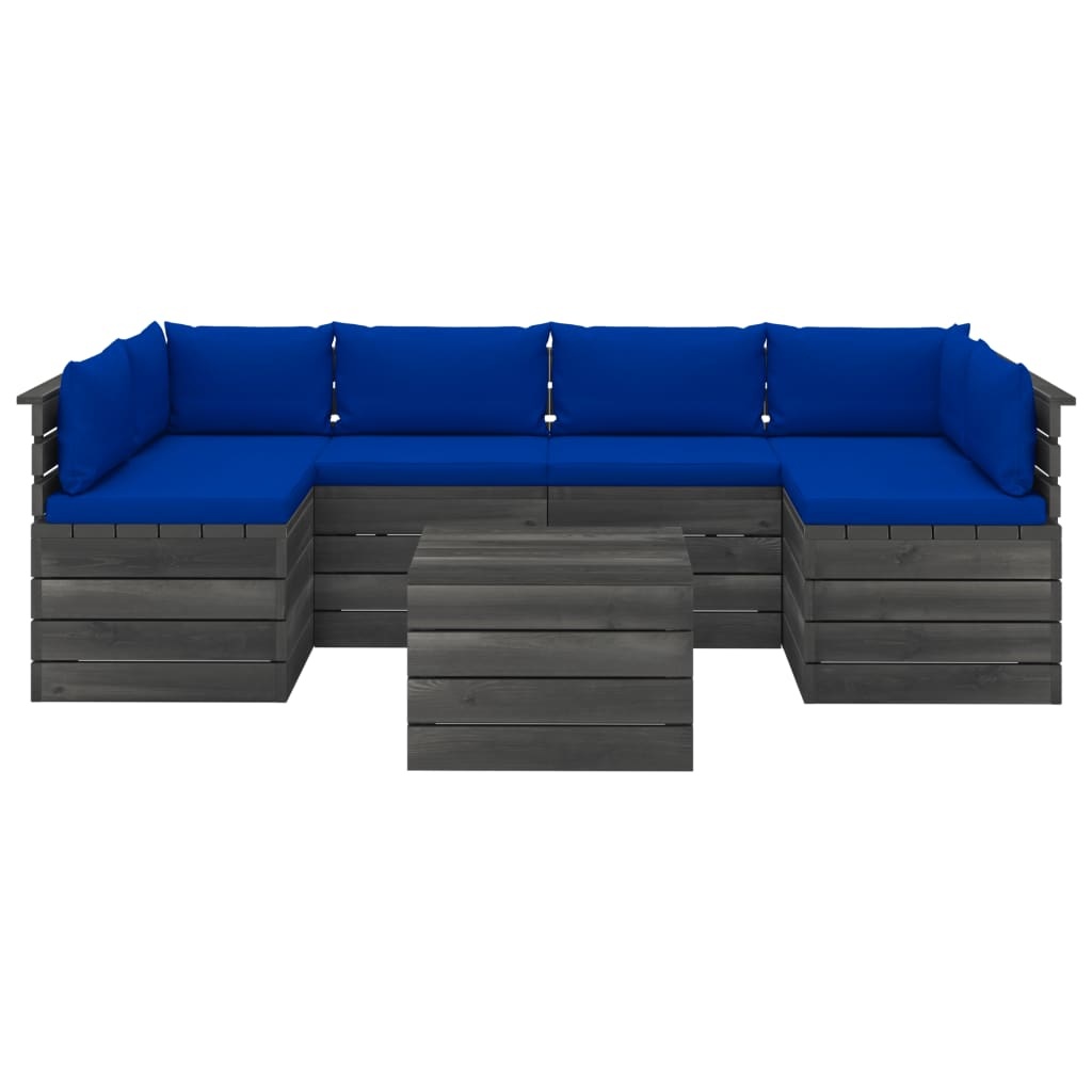 vidaXL 7-delige Loungeset met kussens pallet massief grenenhout