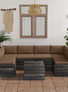 vidaXL 7-delige Loungeset met kussens pallet massief grenenhout