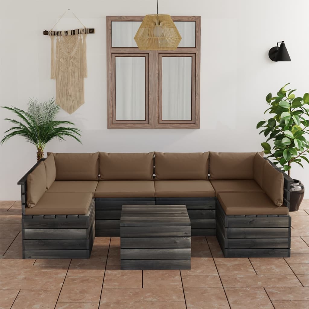 VidaXL 7-delige Loungeset met kussens pallet massief grenenhout
