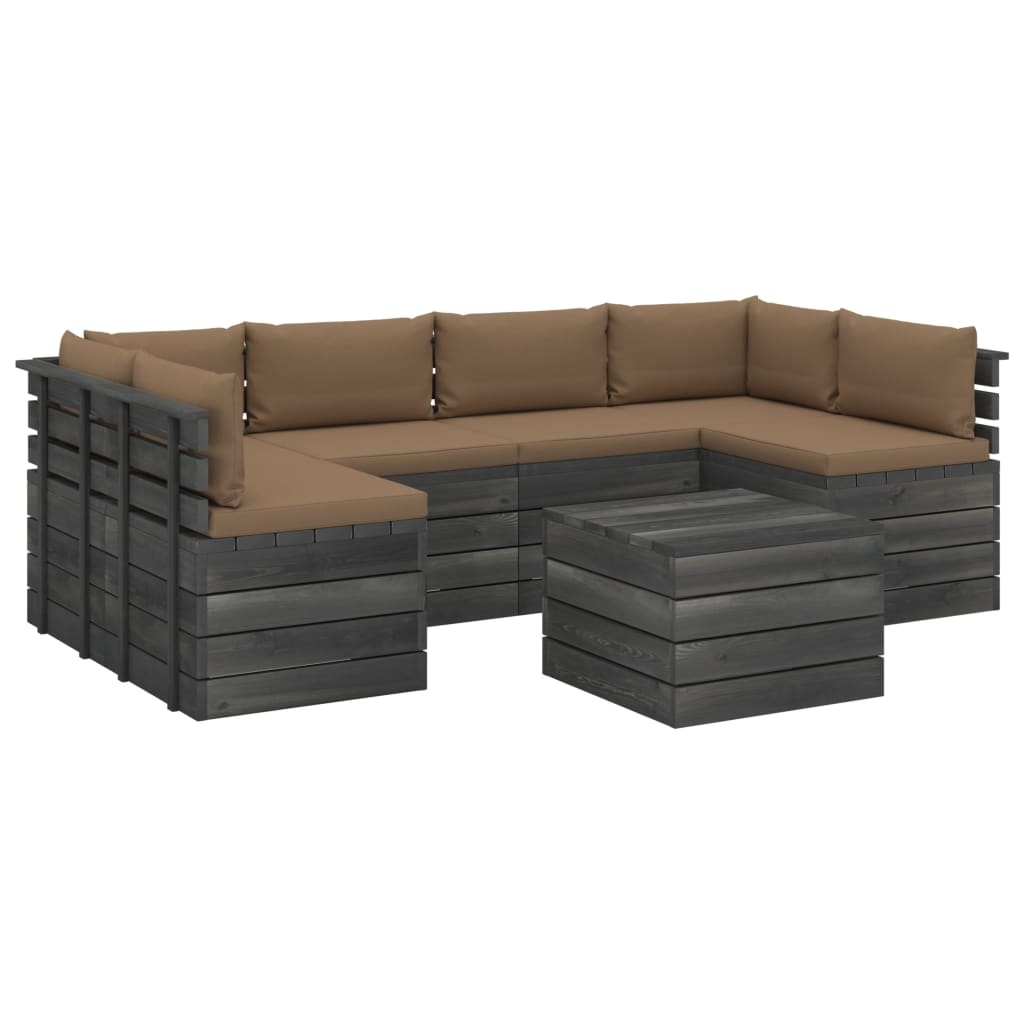 vidaXL 7-delige Loungeset met kussens pallet massief grenenhout