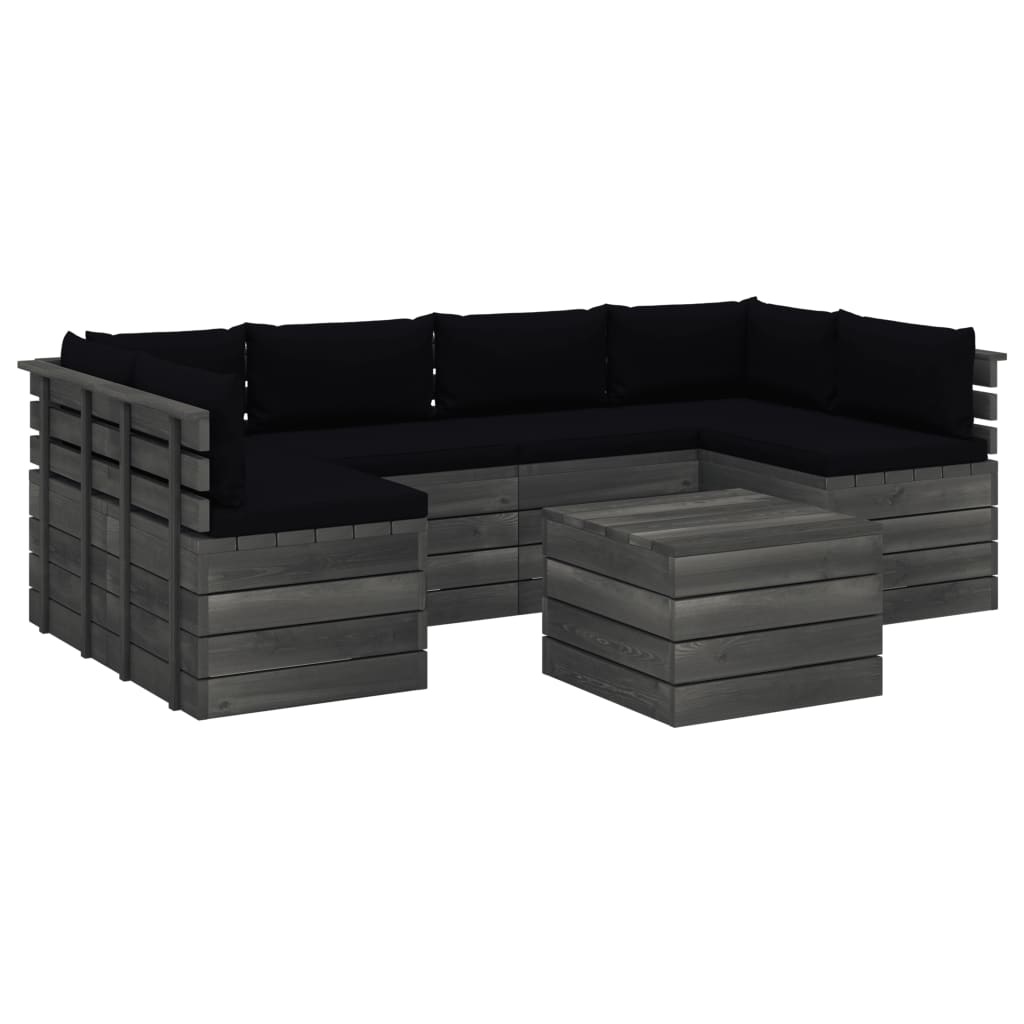 vidaXL 7-delige Loungeset met kussens pallet massief grenenhout