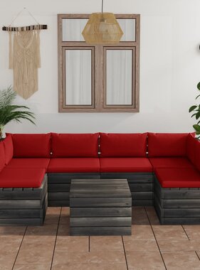 vidaXL 7-delige Loungeset met kussens pallet massief grenenhout