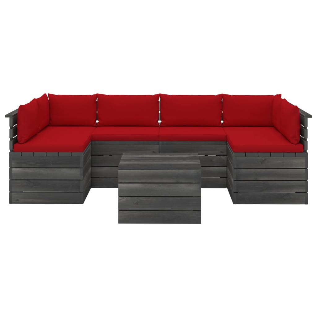 vidaXL 7-delige Loungeset met kussens pallet massief grenenhout