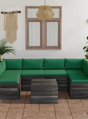 VidaXL 7-delige Loungeset met kussens pallet massief grenenhout