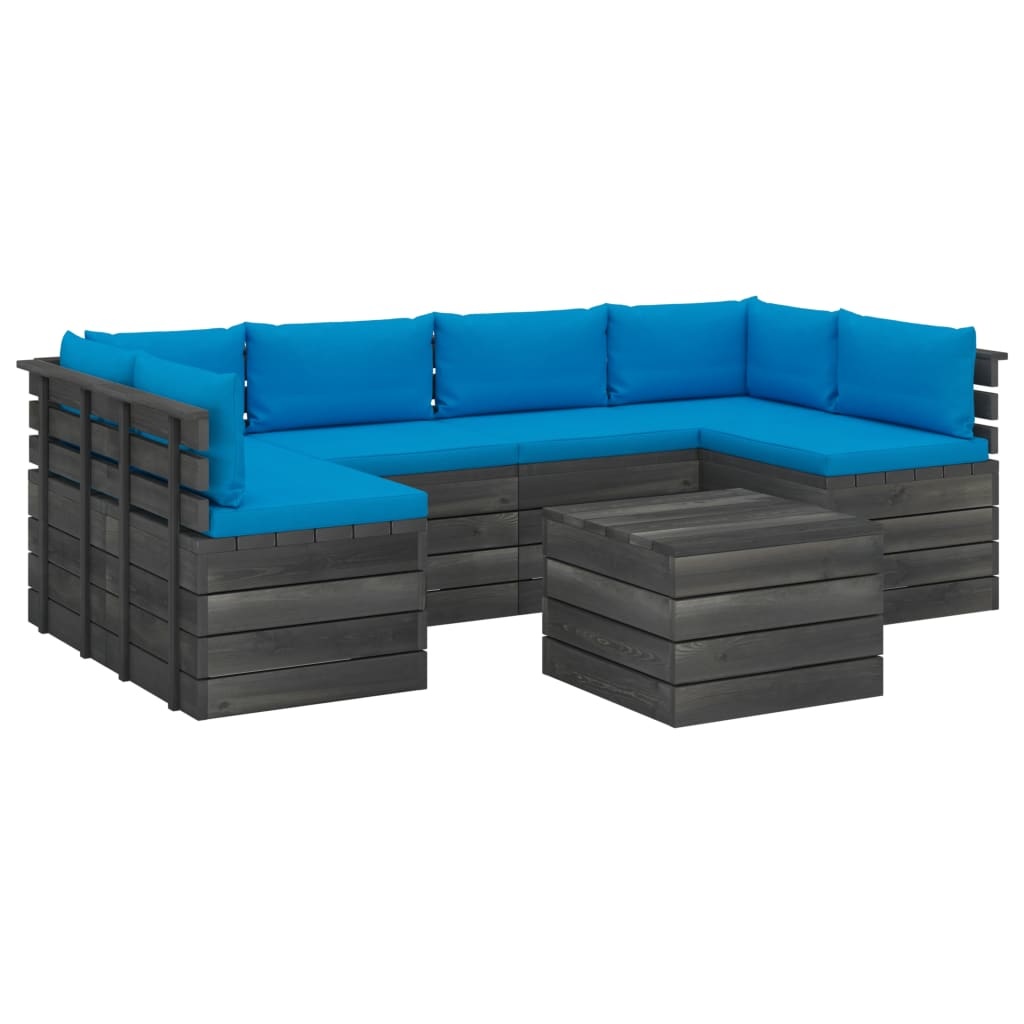 vidaXL 7-delige Loungeset met kussens pallet massief grenenhout