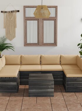 vidaXL 7-delige Loungeset met kussens pallet massief grenenhout