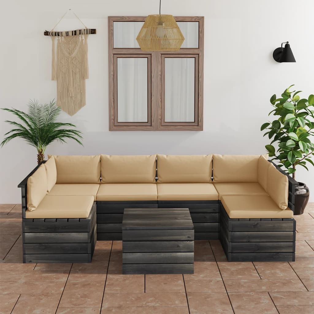 VidaXL 7-delige Loungeset met kussens pallet massief grenenhout