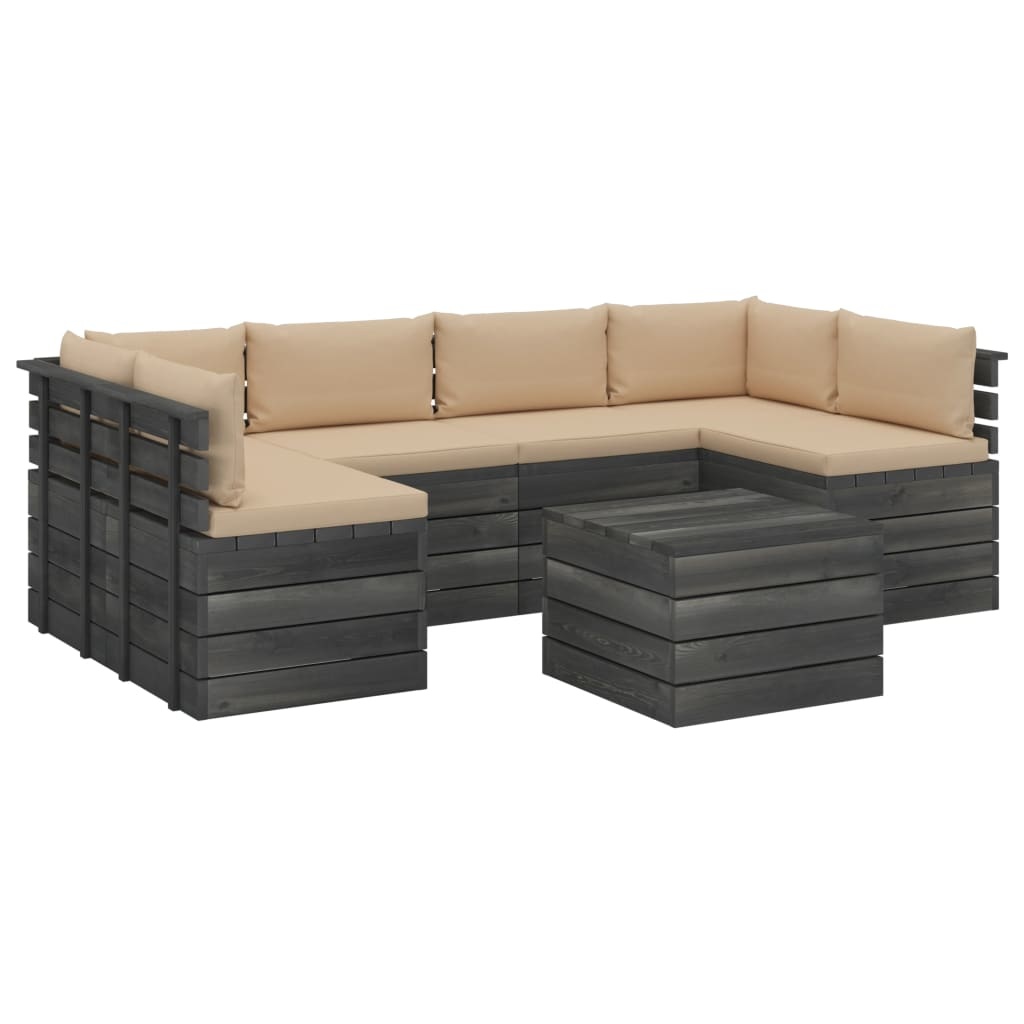 vidaXL 7-delige Loungeset met kussens pallet massief grenenhout