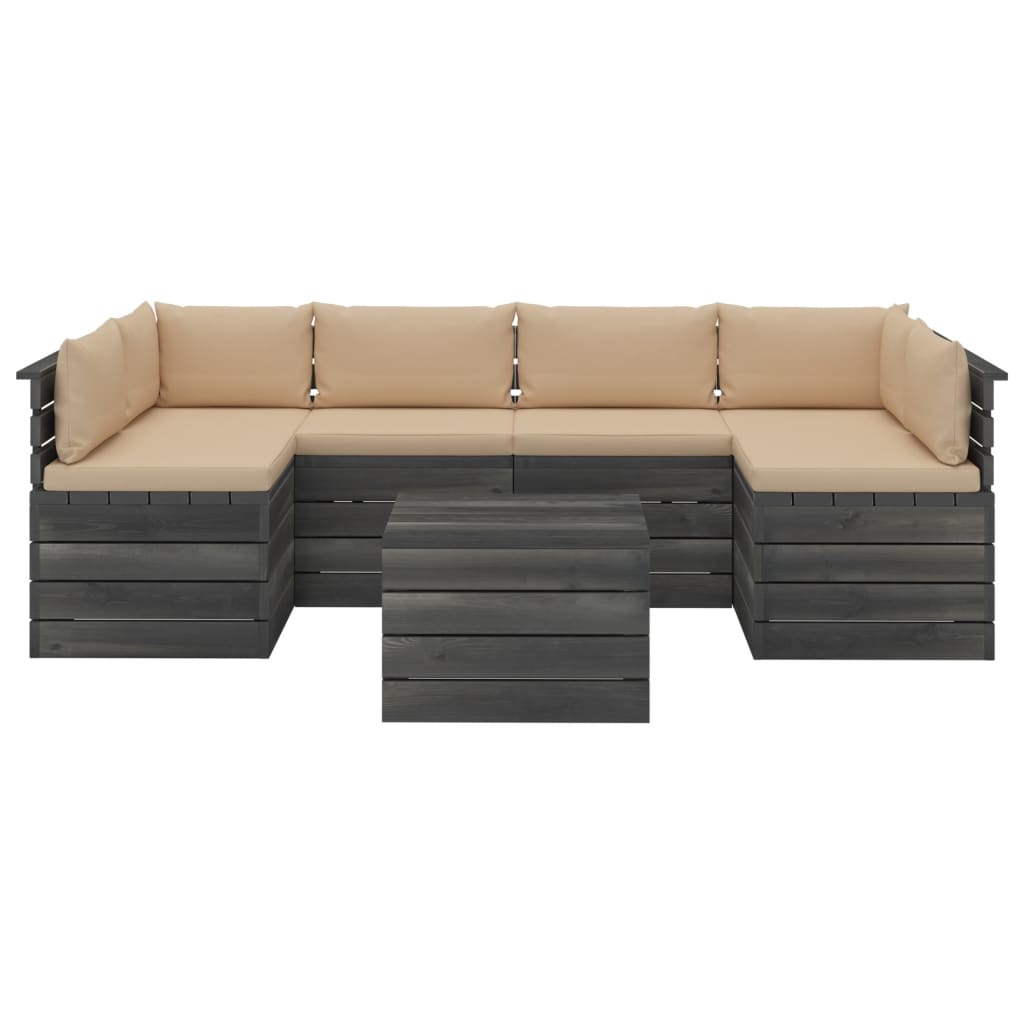 VidaXL 7-delige Loungeset met kussens pallet massief grenenhout