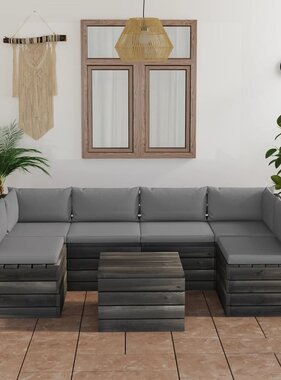 VidaXL 7-delige Loungeset met kussens pallet massief grenenhout