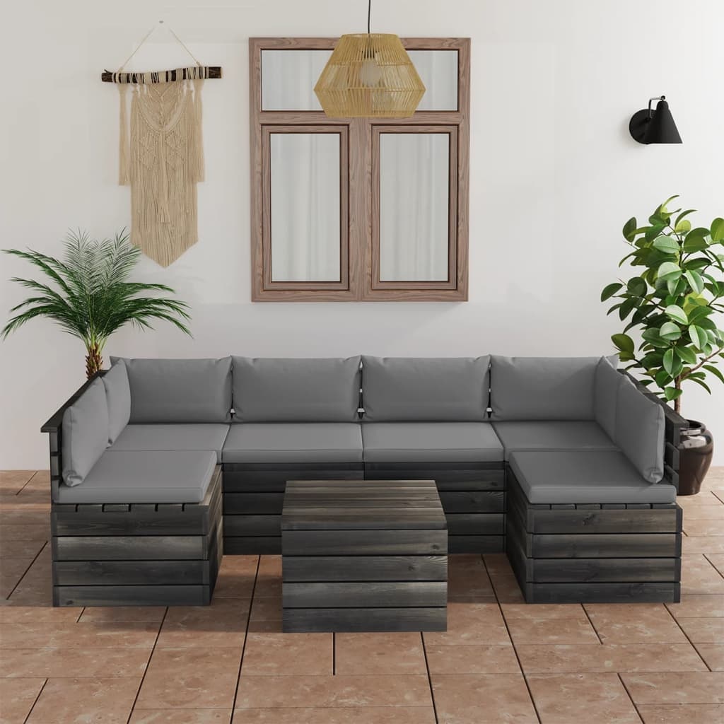 VidaXL 7-delige Loungeset met kussens pallet massief grenenhout