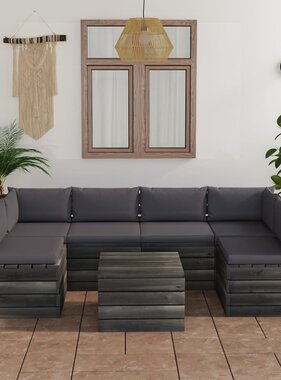 VidaXL 7-delige Loungeset met kussens pallet massief grenenhout