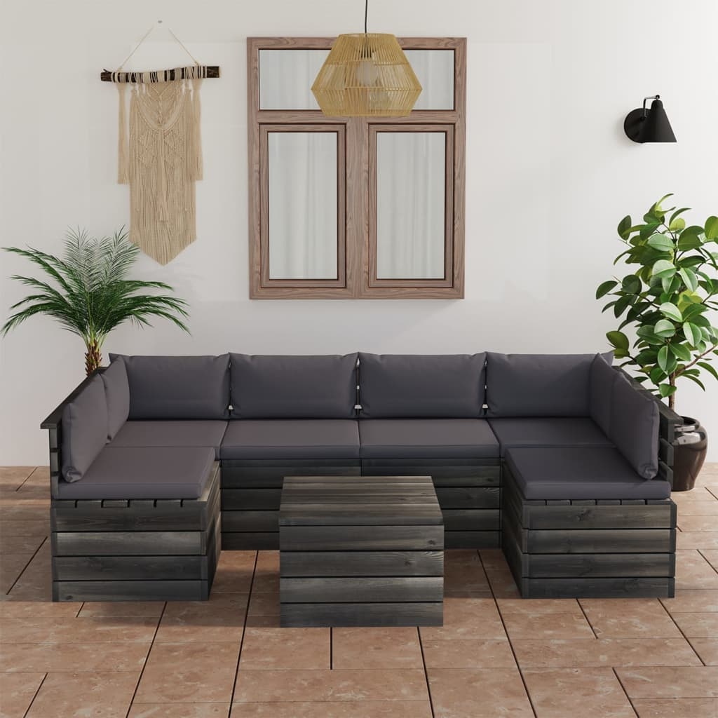 VidaXL 7-delige Loungeset met kussens pallet massief grenenhout