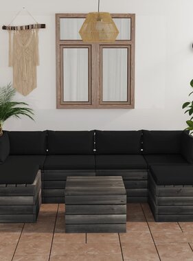 VidaXL 7-delige Loungeset met kussens pallet massief grenenhout