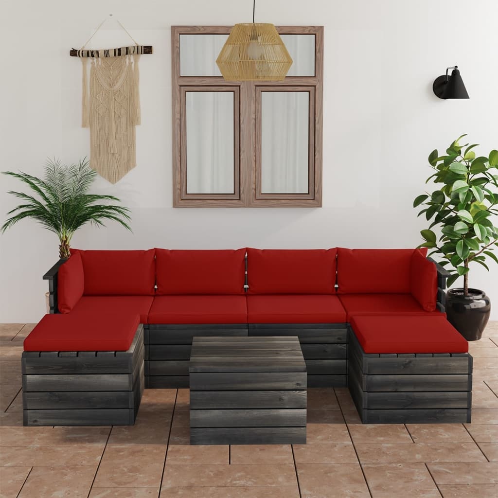 VidaXL 7-delige Loungeset met kussens pallet massief grenenhout