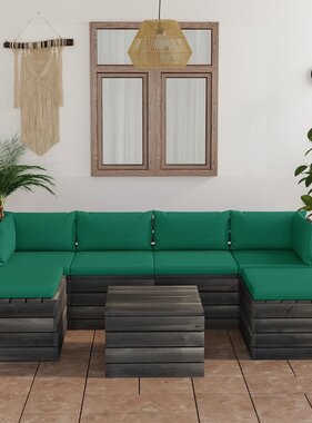 VidaXL 7-delige Loungeset met kussens pallet massief grenenhout