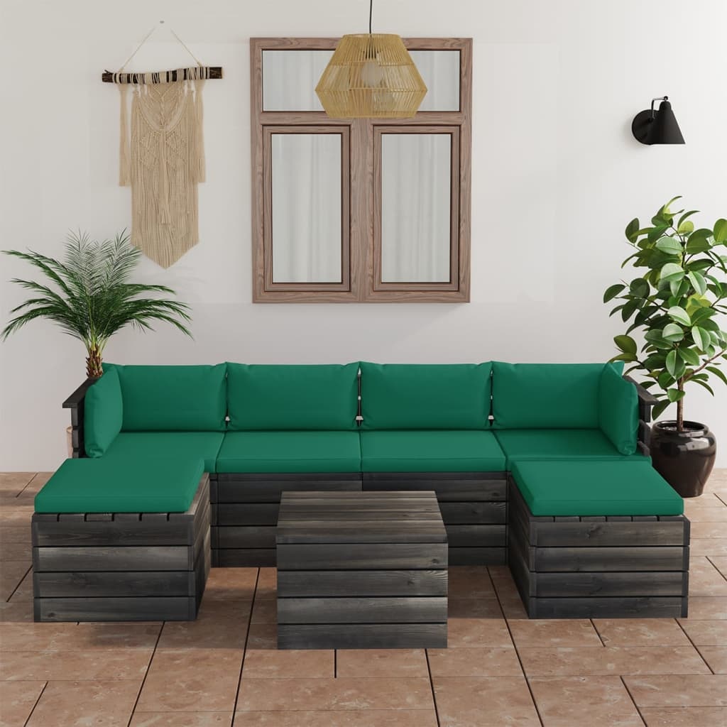 VidaXL 7-delige Loungeset met kussens pallet massief grenenhout