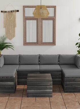 VidaXL 7-delige Loungeset met kussens pallet massief grenenhout