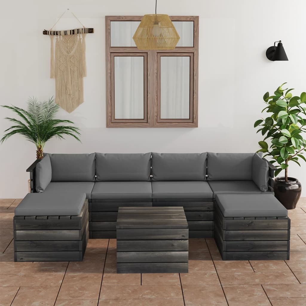 VidaXL 7-delige Loungeset met kussens pallet massief grenenhout