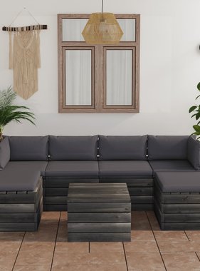 VidaXL 7-delige Loungeset met kussens pallet massief grenenhout