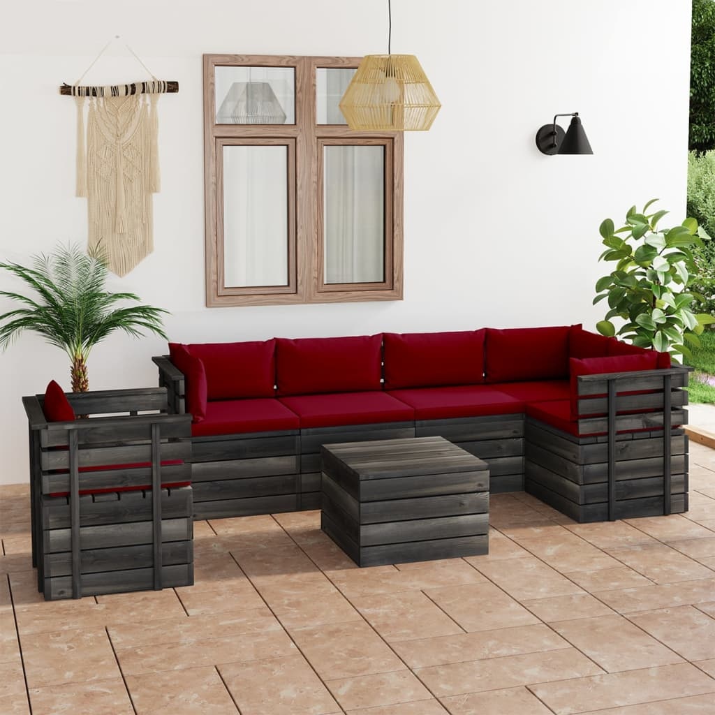 VidaXL 7-delige Loungeset met kussens pallet massief grenenhout