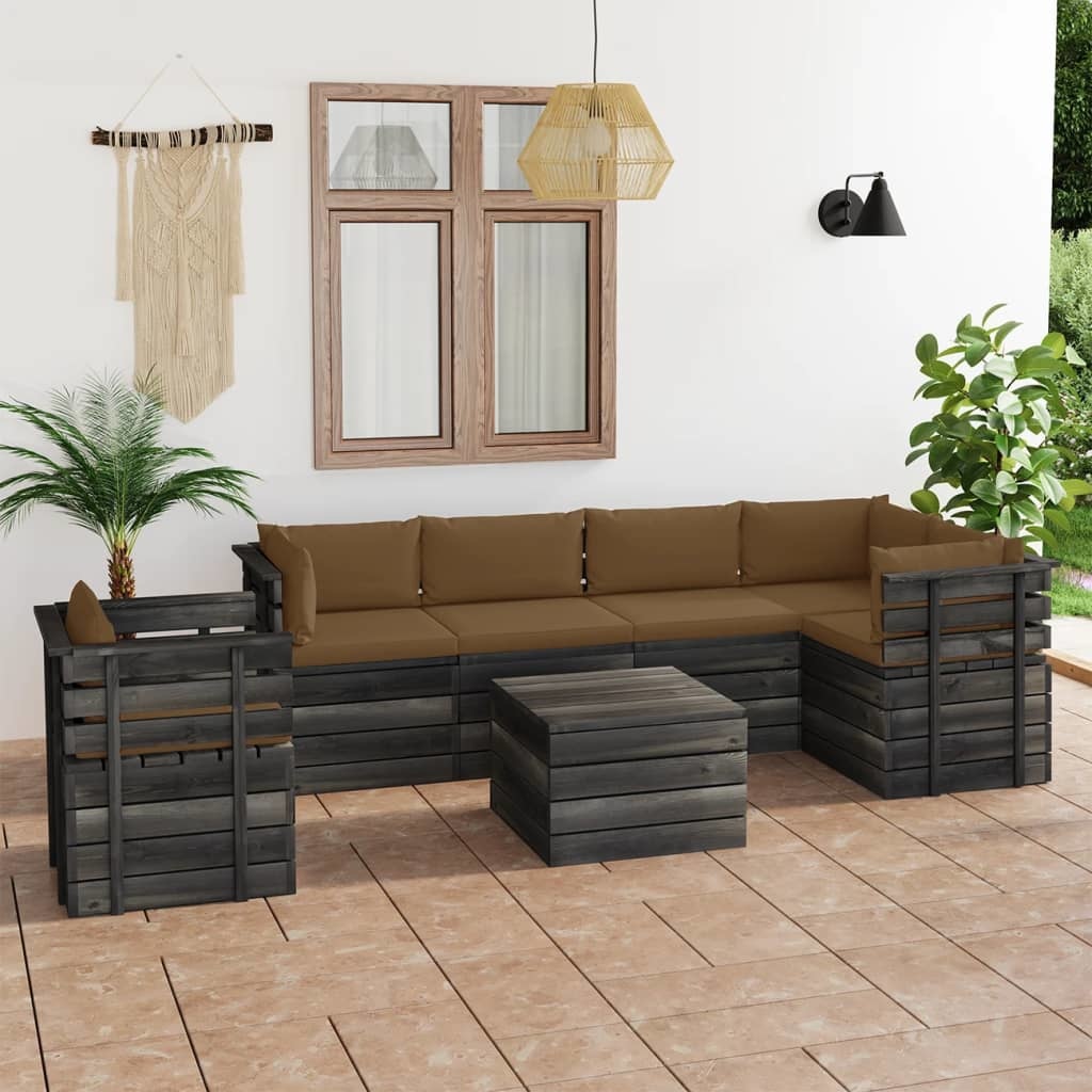 VidaXL 7-delige Loungeset met kussens pallet massief grenenhout