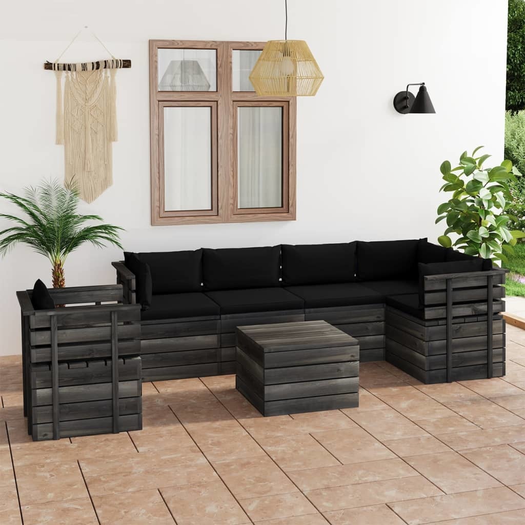 VidaXL 7-delige Loungeset met kussens pallet massief grenenhout