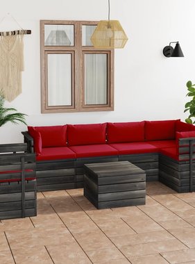 VidaXL 7-delige Loungeset met kussens pallet massief grenenhout