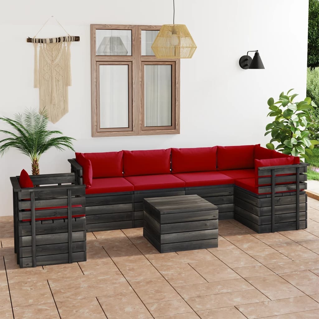 VidaXL 7-delige Loungeset met kussens pallet massief grenenhout
